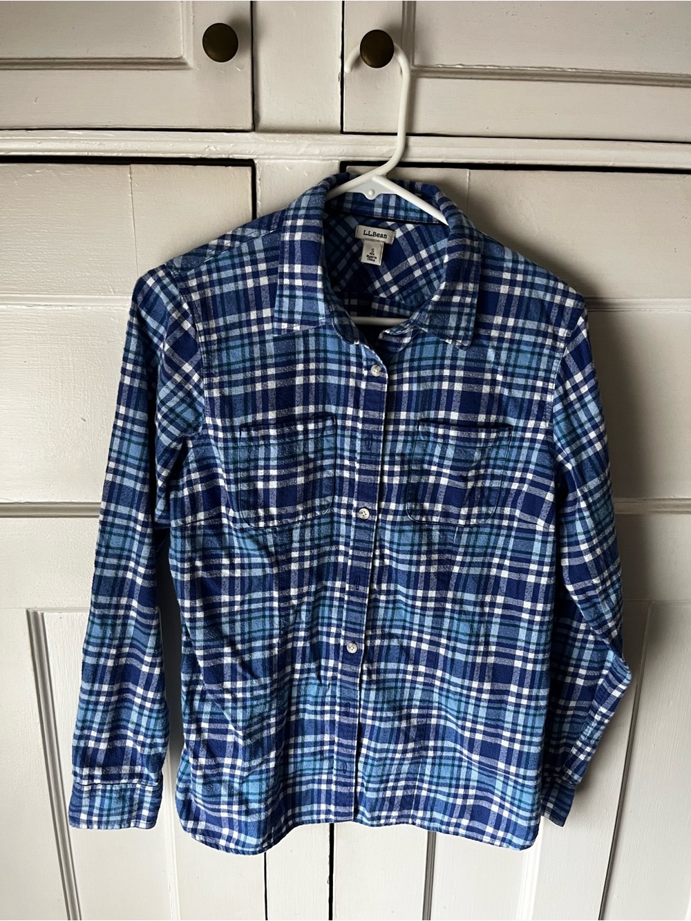 L.L.Bean Navy and Light Blue Plaid Flannel Shirt - Women’s Size S